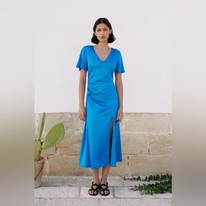 JAAF Gathered Midi Dress in Vivid Blue
